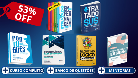 COMBO TOTAL: Livros Novo Tratado de Enfermagem (2ª ed.), Tratado do SUS, Português, Informática, Rac. Lógico e Leg. Ebserh (Brinde) + Curso Completo